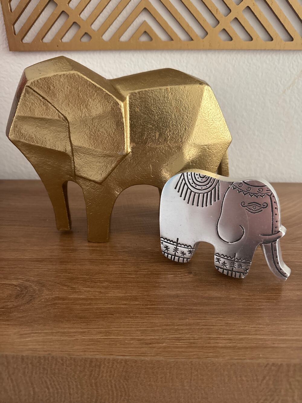 Elephant Decor Lot – Wood Carved + Gold Modern + Etched Metal